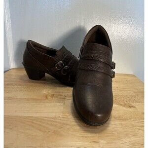 Easy Street Comfort Wave Women’s 8 1/2 Slip On Side Zip Brown Clog Ankle Shoes